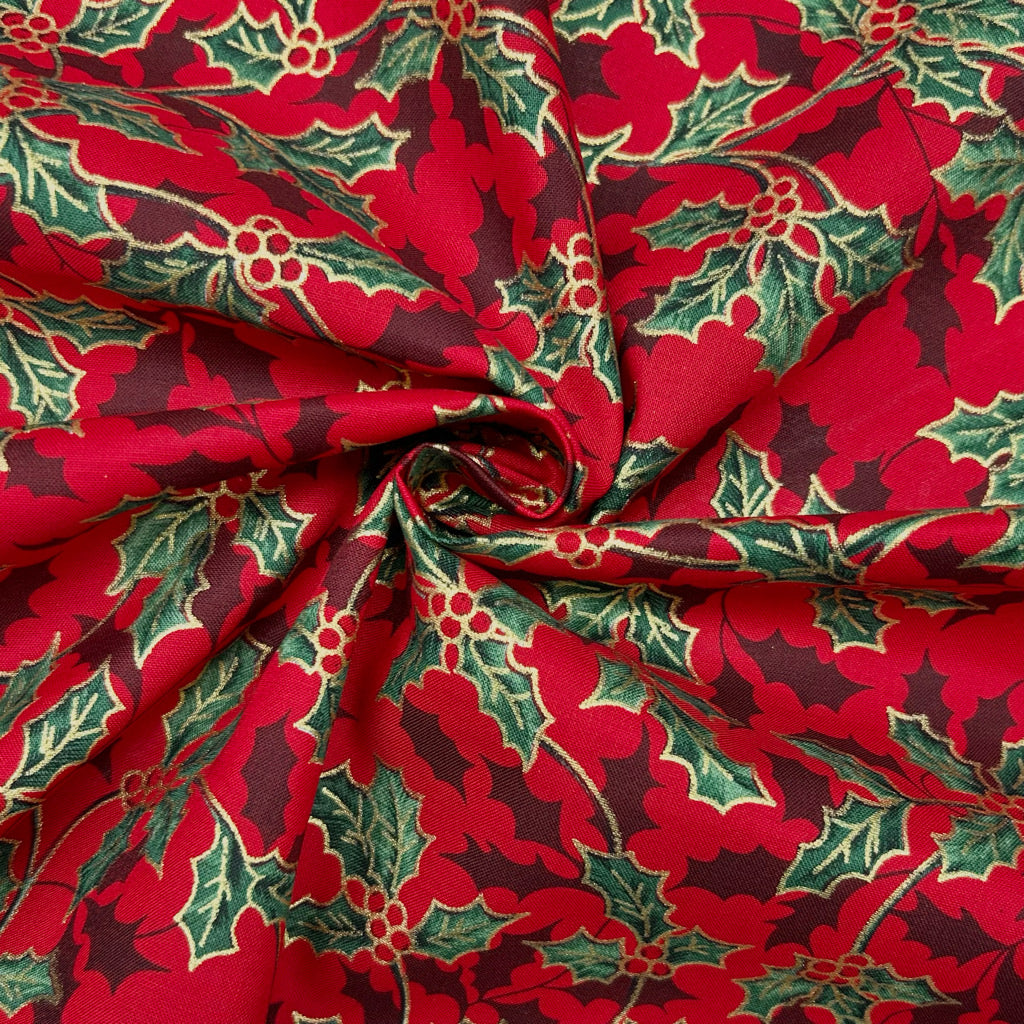 Winter Leaves Christmas Cotton Fabric