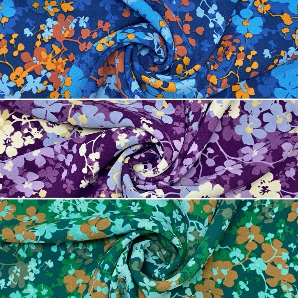 Blossoming Flowers Polyester Crepe Fabric