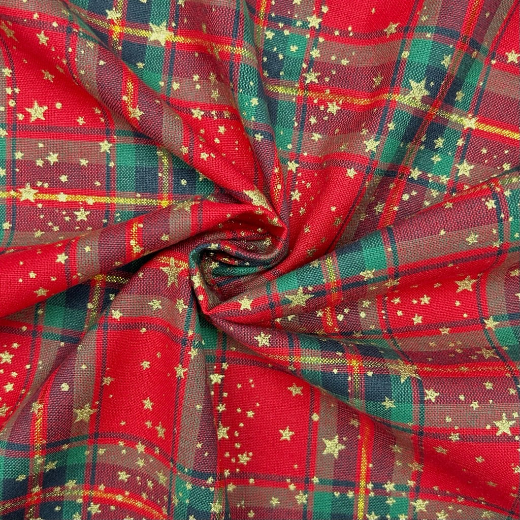 Starry Tartan Christmas Cotton Fabric