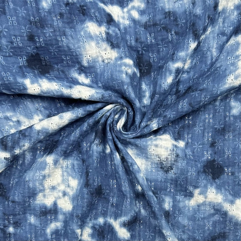 Tie-Dye Floral Embroidered Double Gauze Fabric - Pound Fabrics