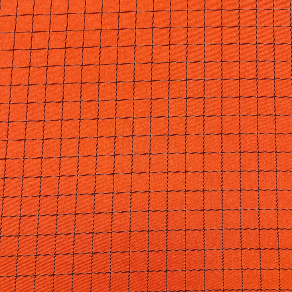 Black Check on Orange Suiting Fabric