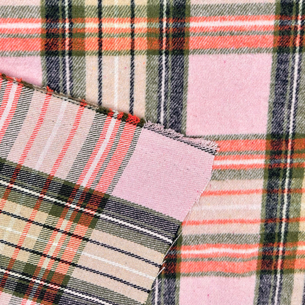 Blush Checkered Brushed Cotton Blend Fabric