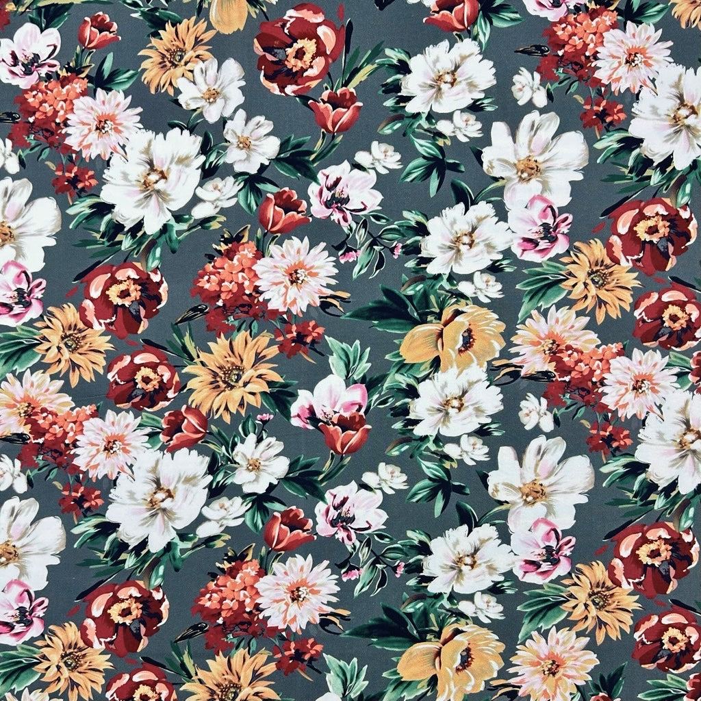 Vibrant Blooms Viscose Challis Fabric