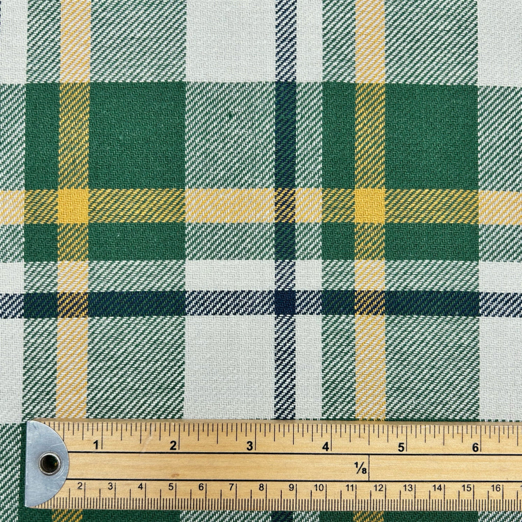 Green and Ivory Check Brushed Cotton Fabric