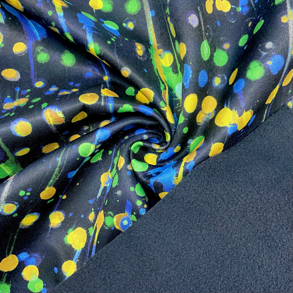 Mix Dots on Black Softshell Fabric