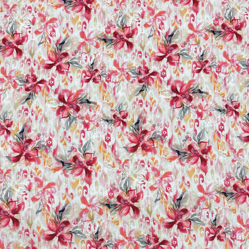 Pink/Red Floral Viscose Challis Fabric - Pound Fabrics