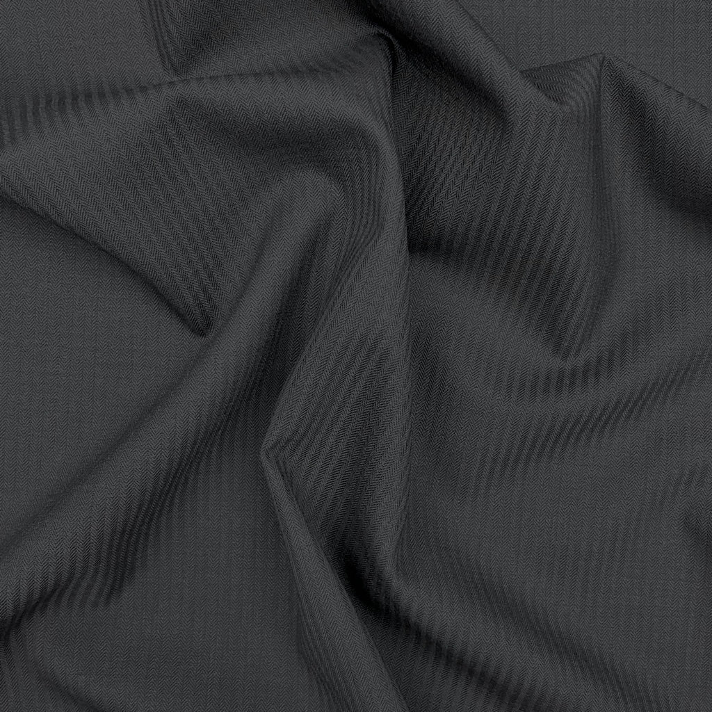 Black Herringbone Wool Blend Suiting Fabric