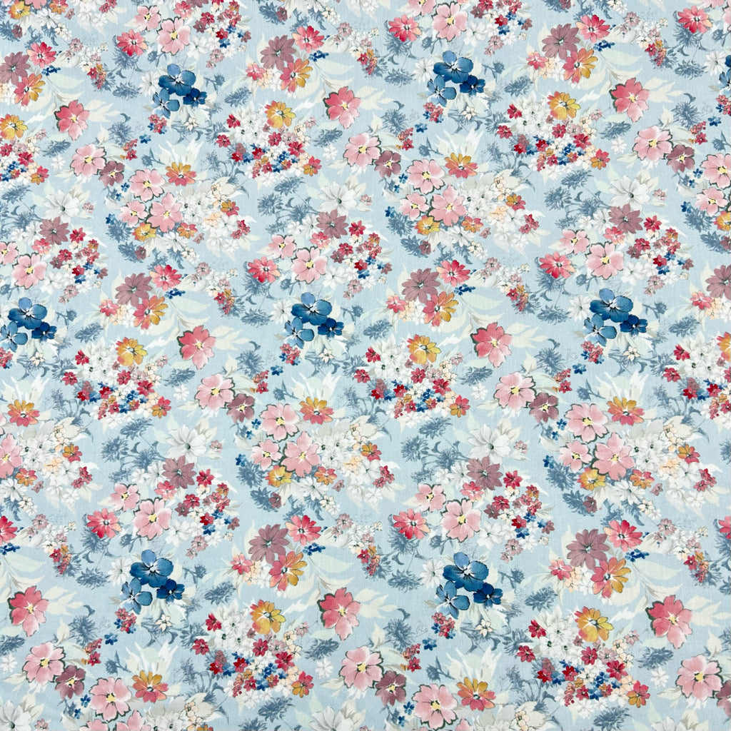 Charming Flowers Rose &amp; Hubble Cotton Poplin Fabric - Pound Fabrics