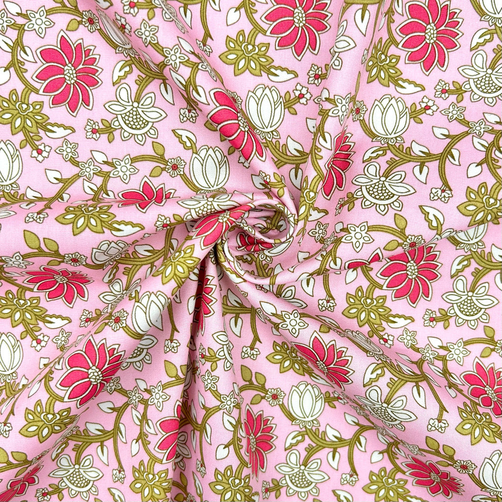 Decorative Floral Rose & Hubble Cotton Poplin Fabric