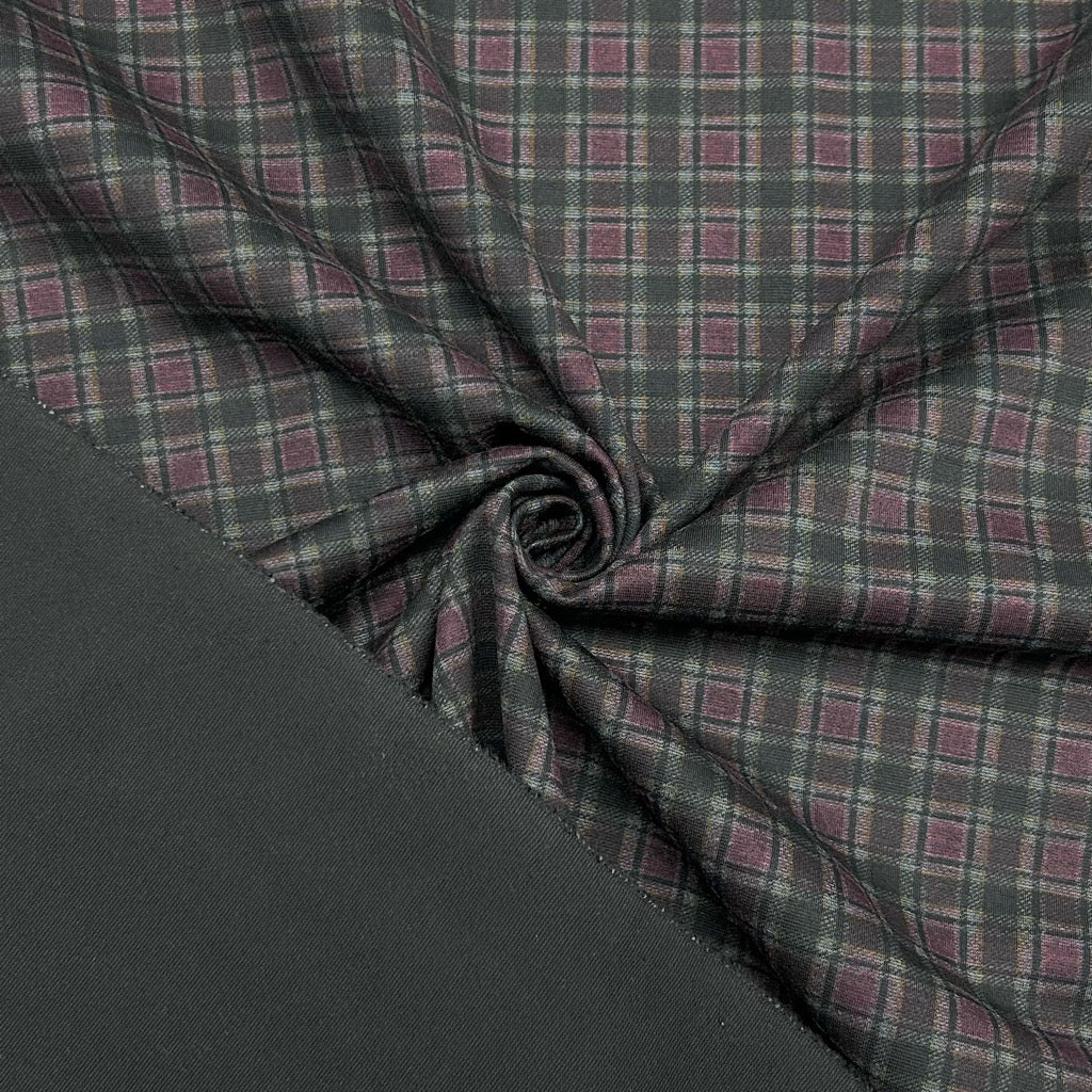 Black and Maroon Checkered Ponte Roma Fabric