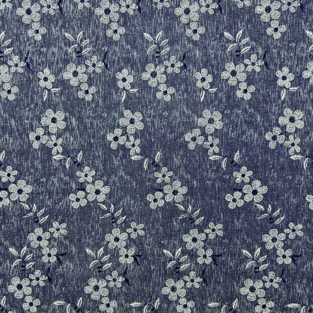 Elegant Blossom Chambray Denim Fabric
