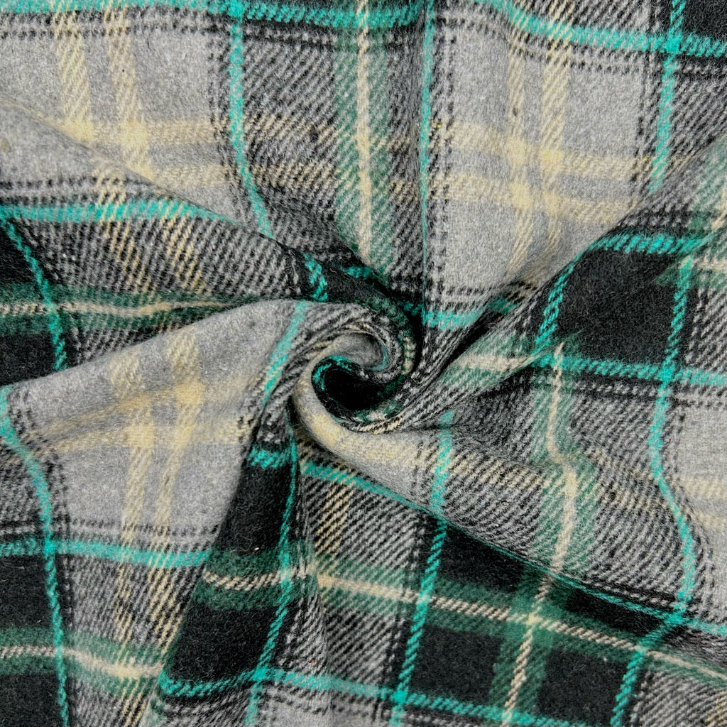 Forest Grey Checkered Brushed Cotton Blend Fabric