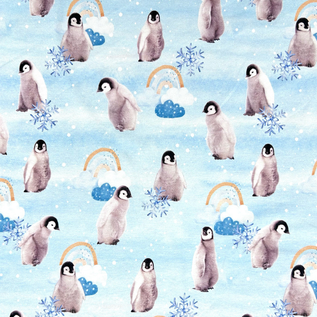 Snowy Penguins Cotton Jersey Fabric