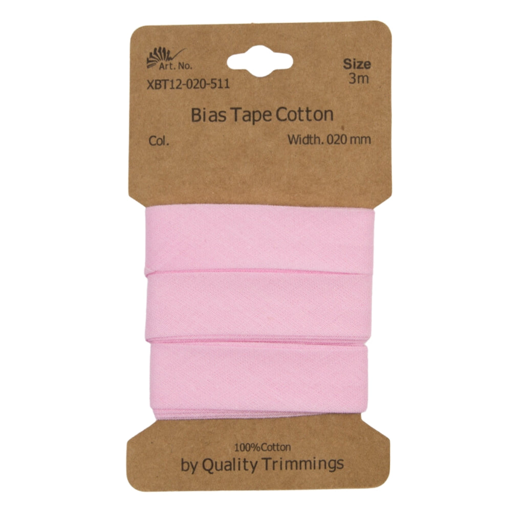 Plain 100% Cotton Bias Binding Tape - 20mm wide - 3 metres