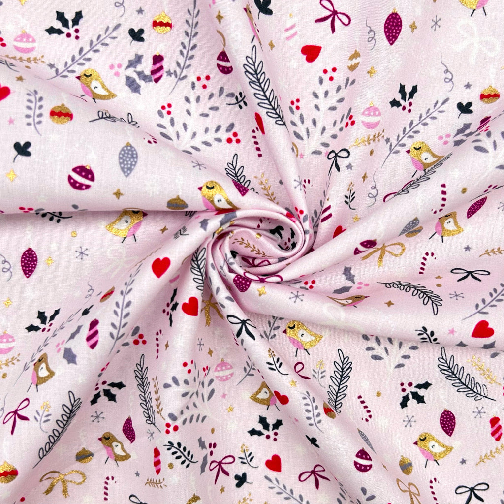 Holiday Tweets Cotton Poplin Fabric