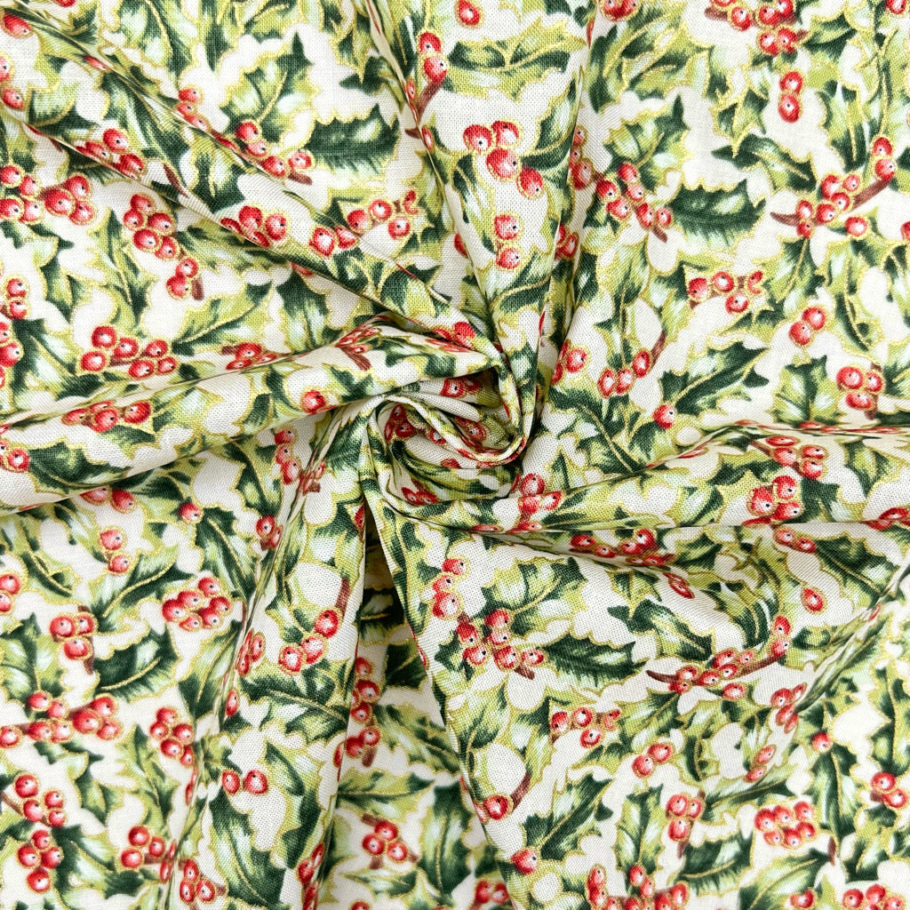 Holly Berry Christmas Cotton Fabric