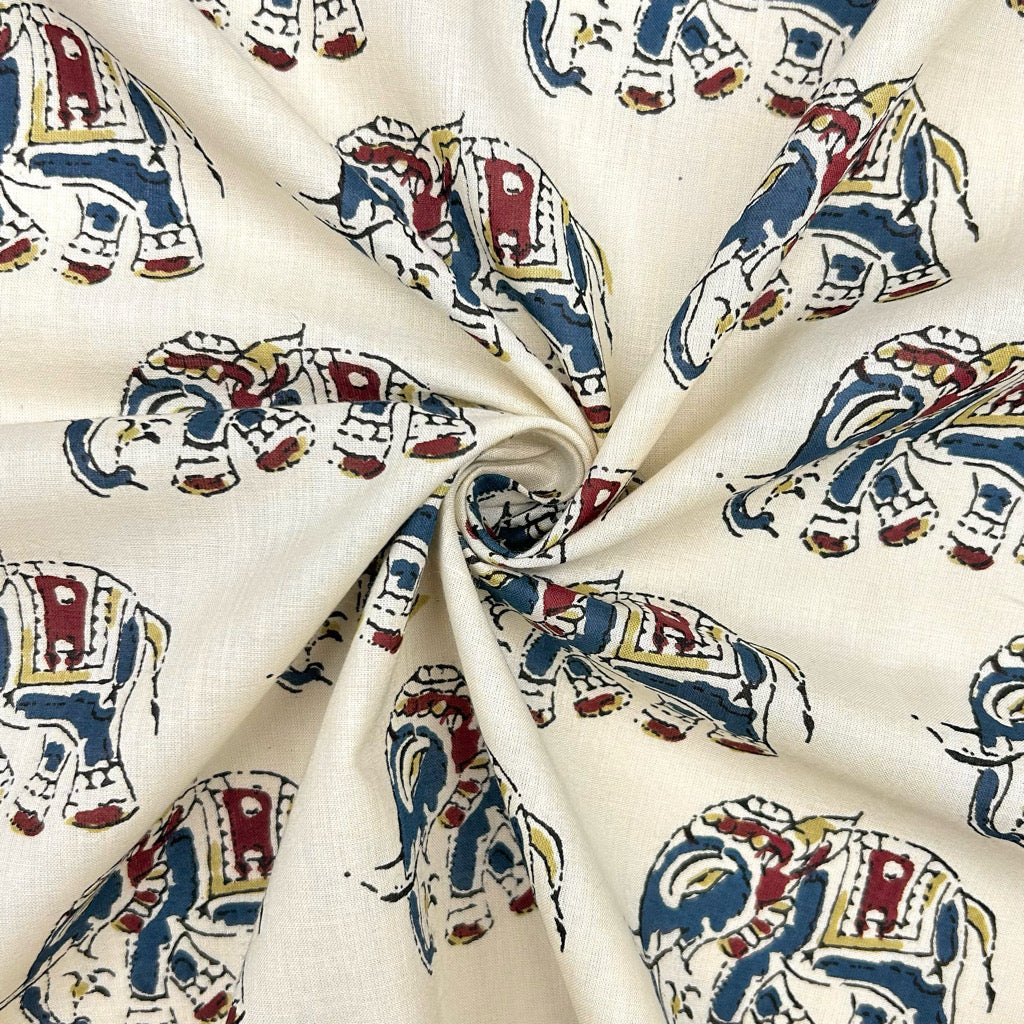 Majestic Elephants Batik Look Cotton Fabric