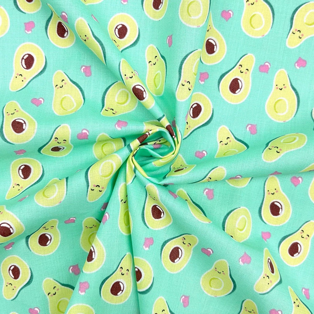 Avocado Hearts Polycotton Fabric