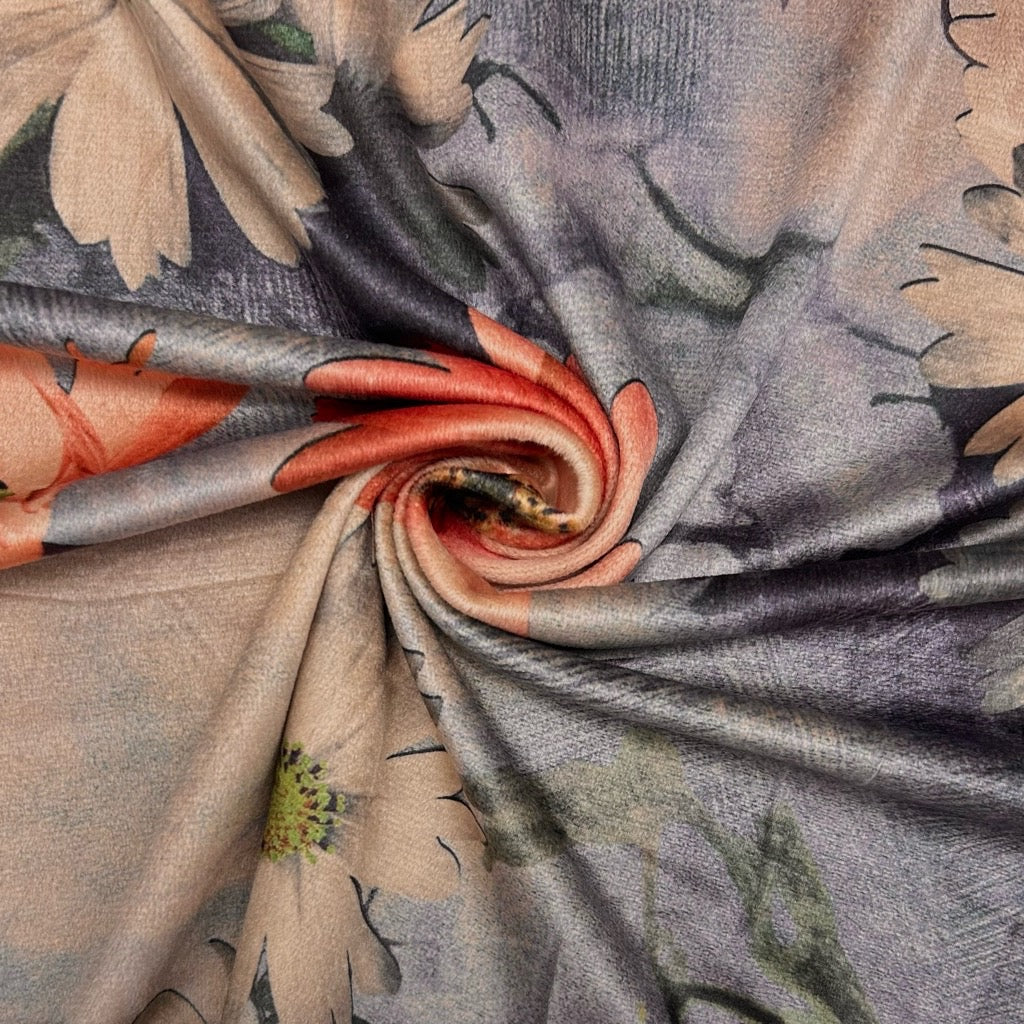 Vintage Daisy Stretch Velvet Fabric