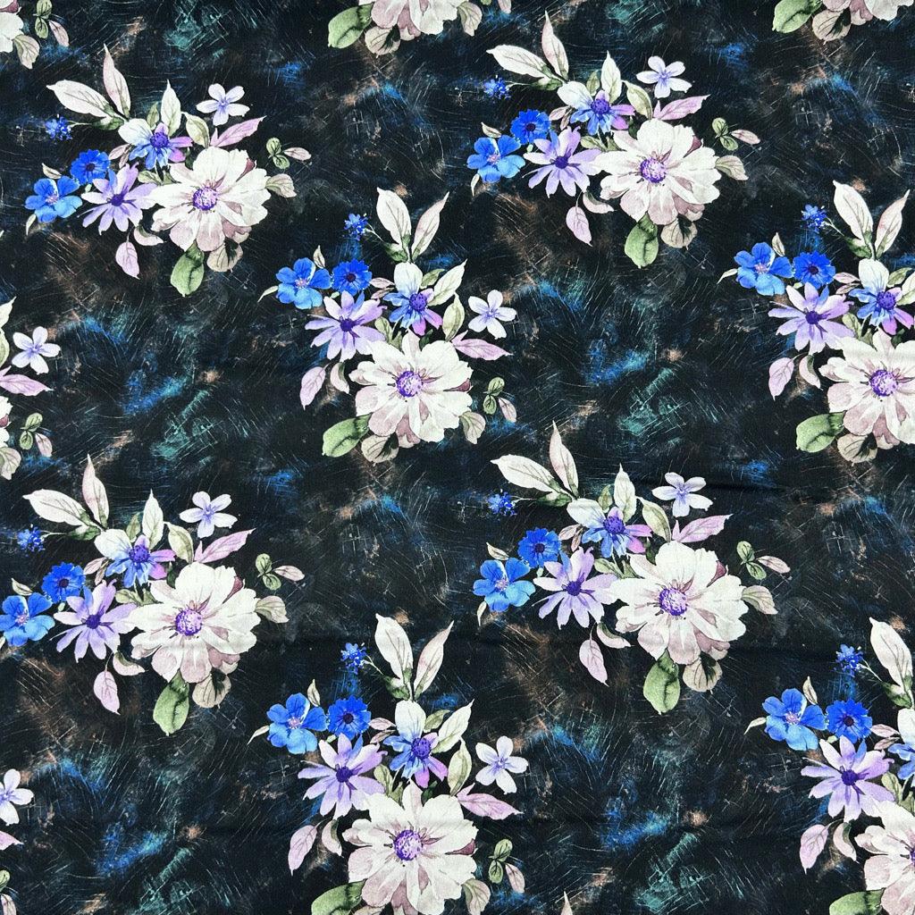 Large Flowers on Black Viscose Twill Fabric - Pound Fabrics