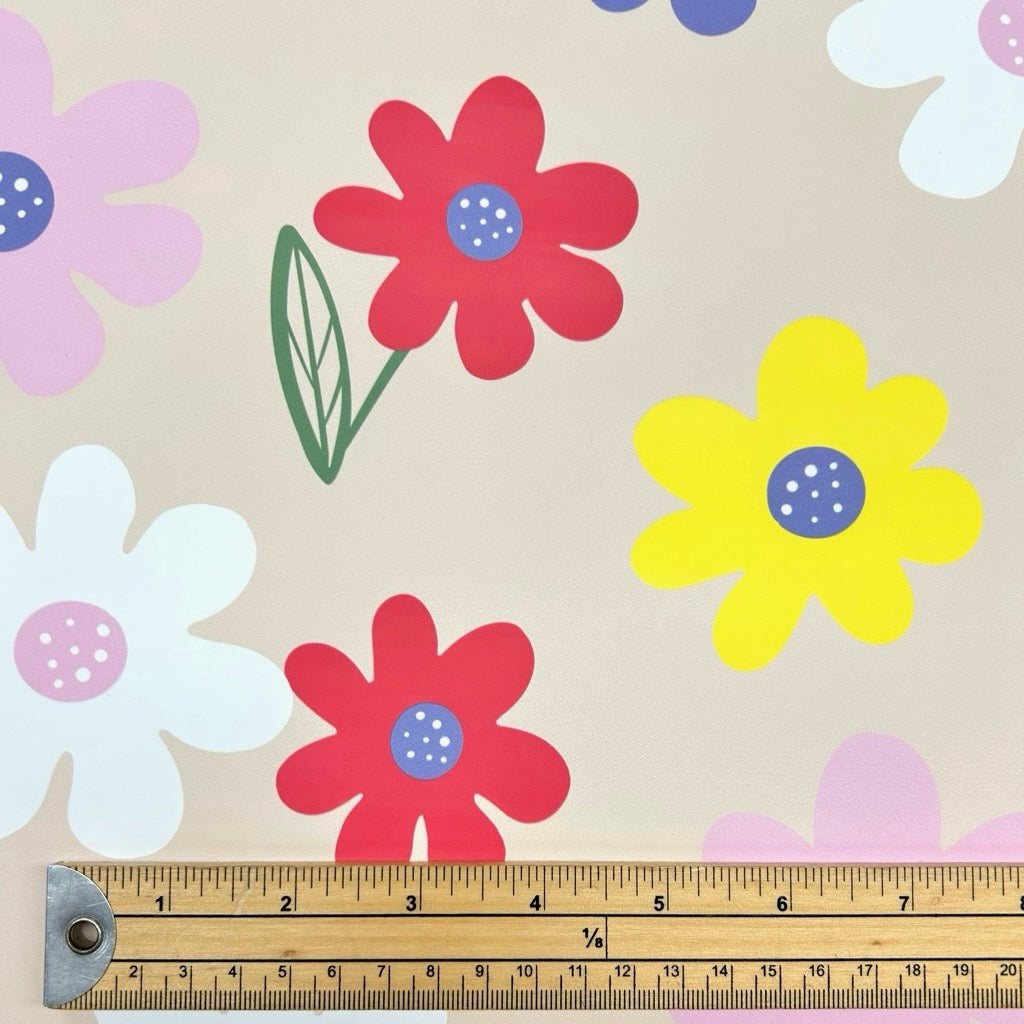 Retro Daisy on Beige Raincoat Fabric
