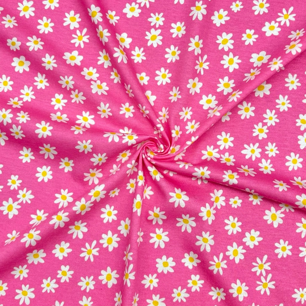 Daisies on Pink 100% Cotton Jersey Fabric