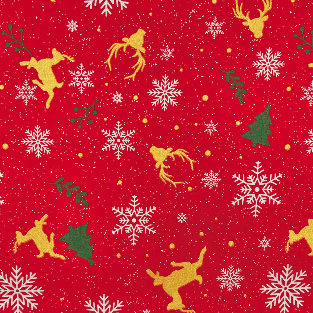 Festive Reindeer Christmas Cotton Fabric