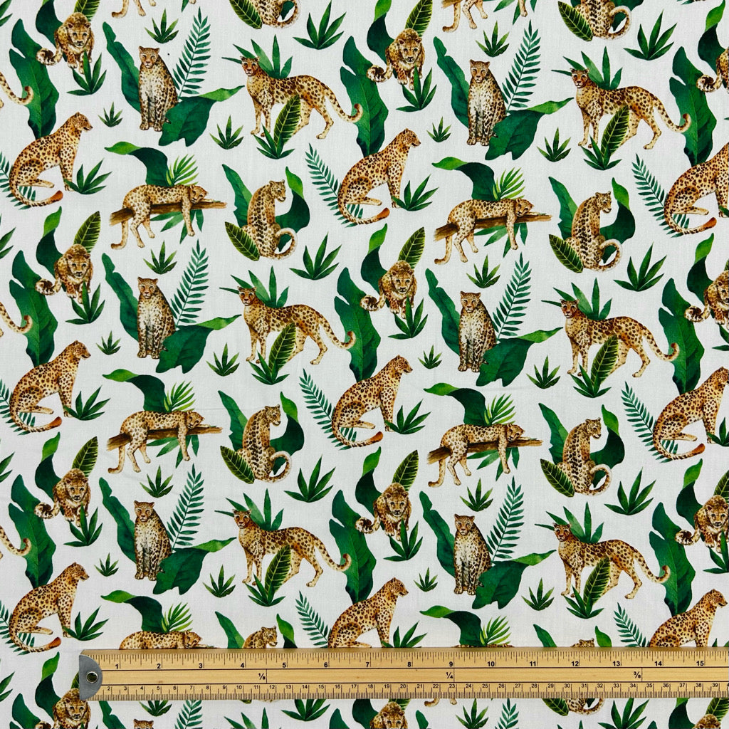 Leafy Leopards Cotton Poplin Fabric