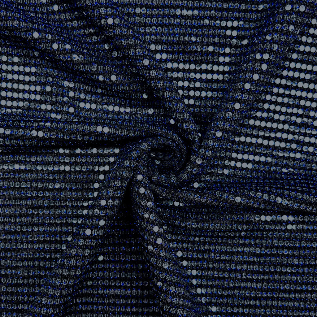 Blue Stardust on Black Stretch Fabric