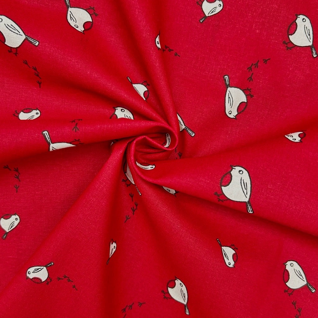 Little Robin Christmas Cotton Fabric