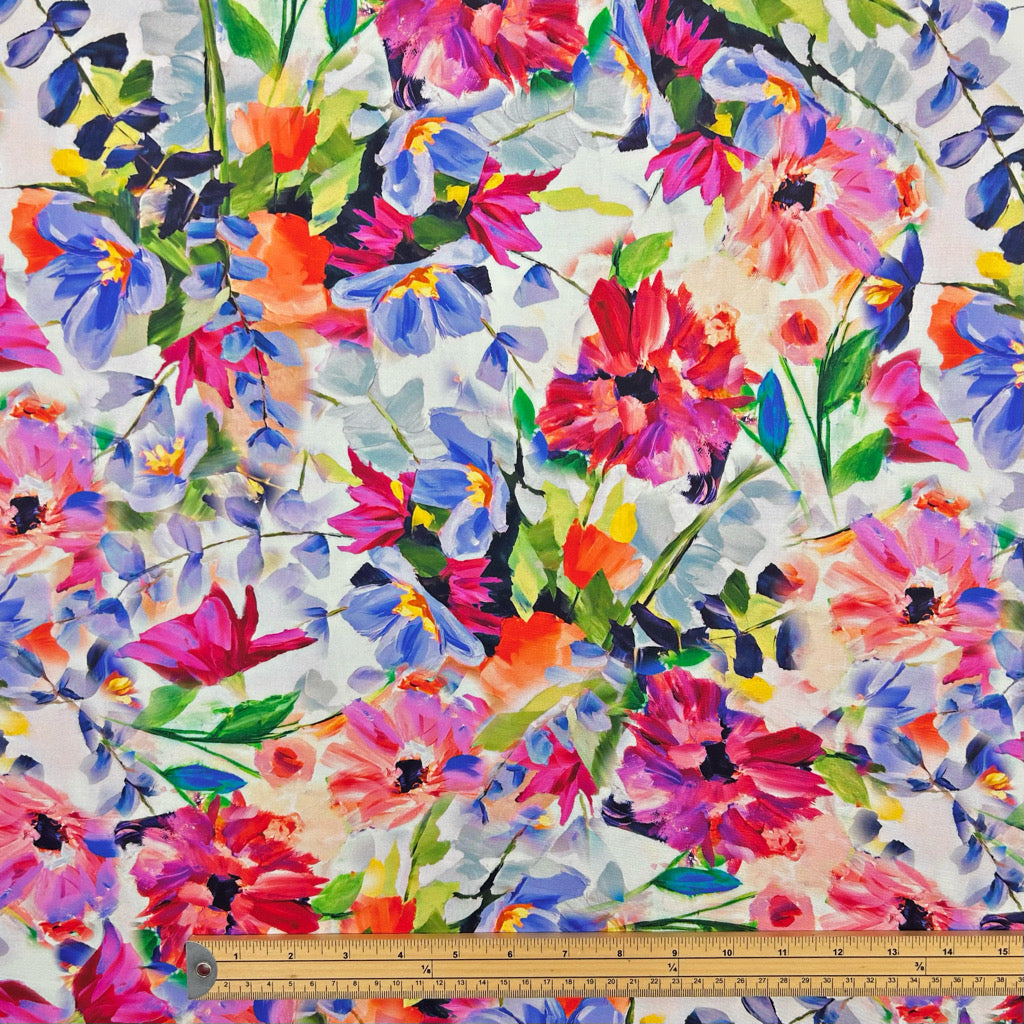 Blooming Rainbow Viscose Satin Fabric