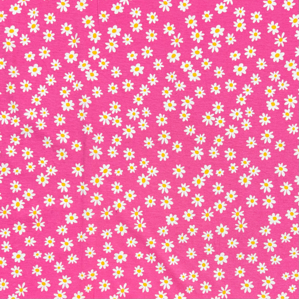 Daisies on Pink 100% Cotton Jersey Fabric - Pound Fabrics