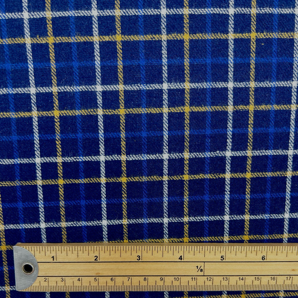 Navy/Yellow Tartan Brushed Cotton Fabric