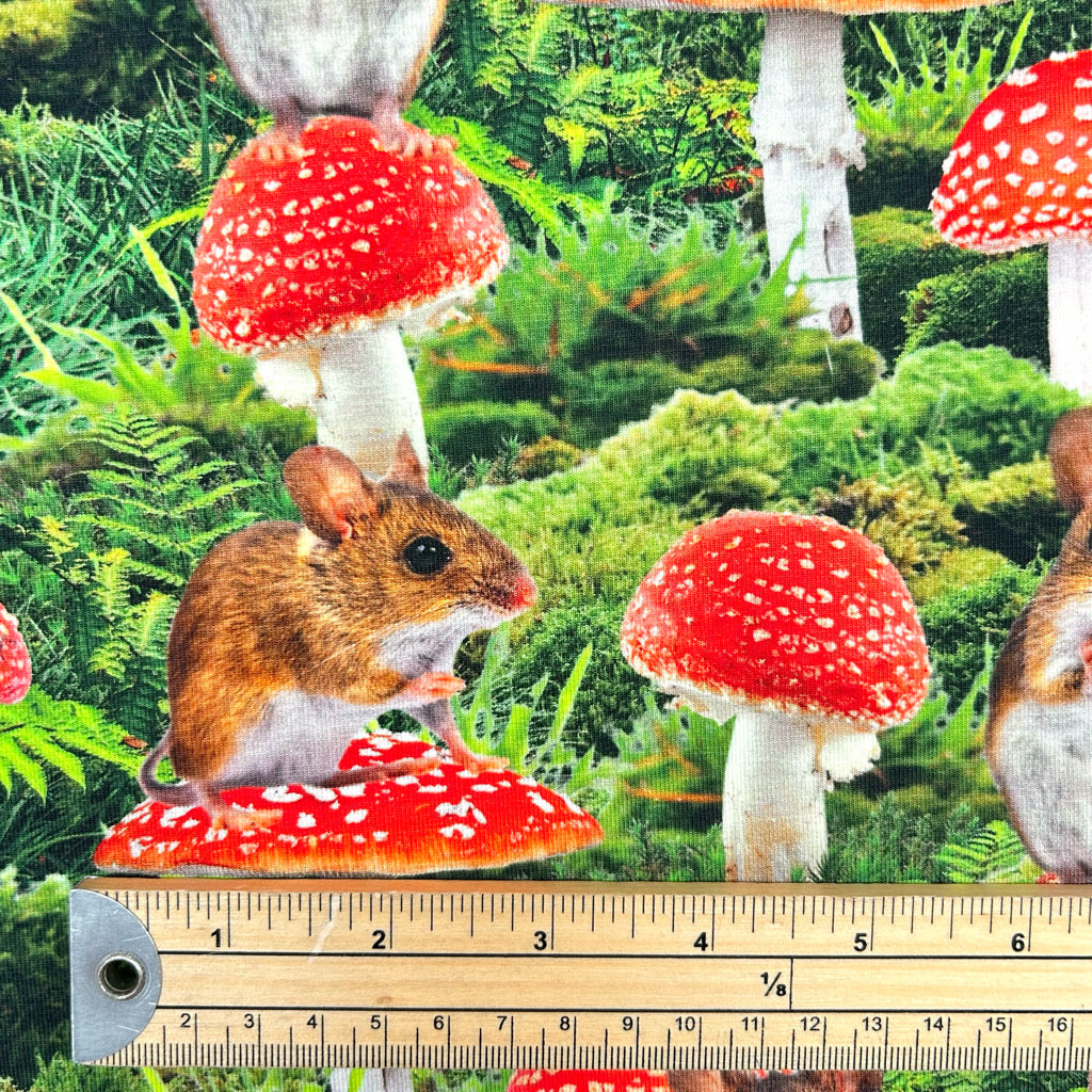 Mouse and Mushroom Cotton Jersey Fabric