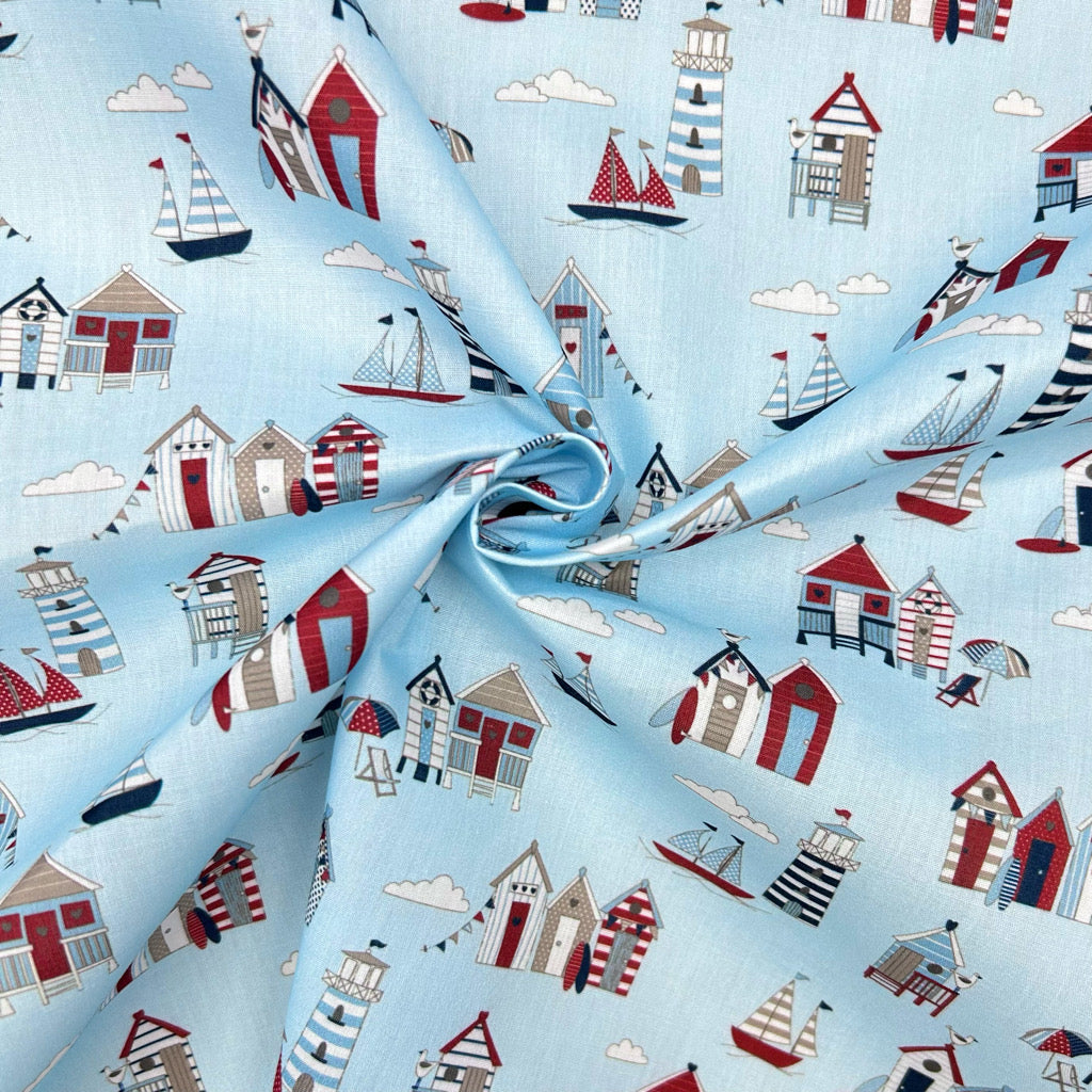 Beach Huts Polycotton Fabric
