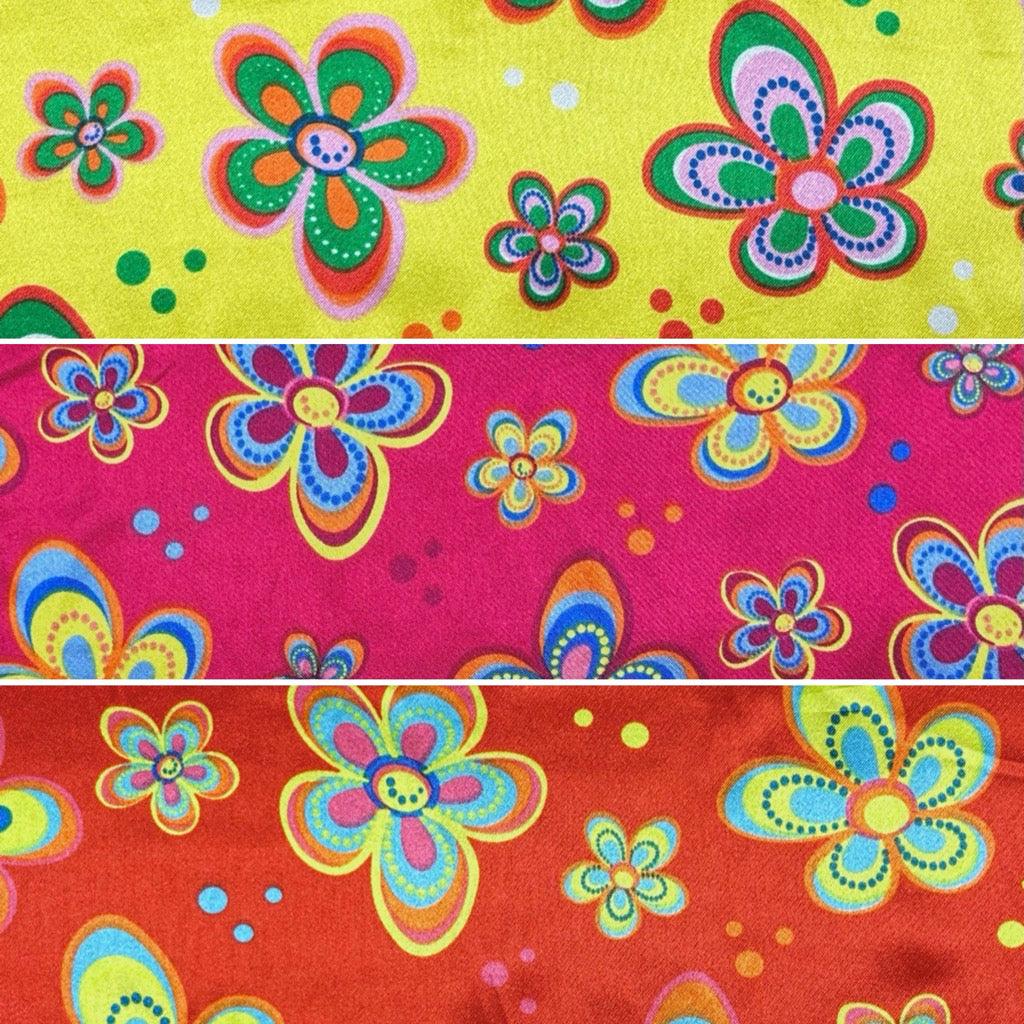 Quirky Flowers Satin Fabric - Pound Fabrics