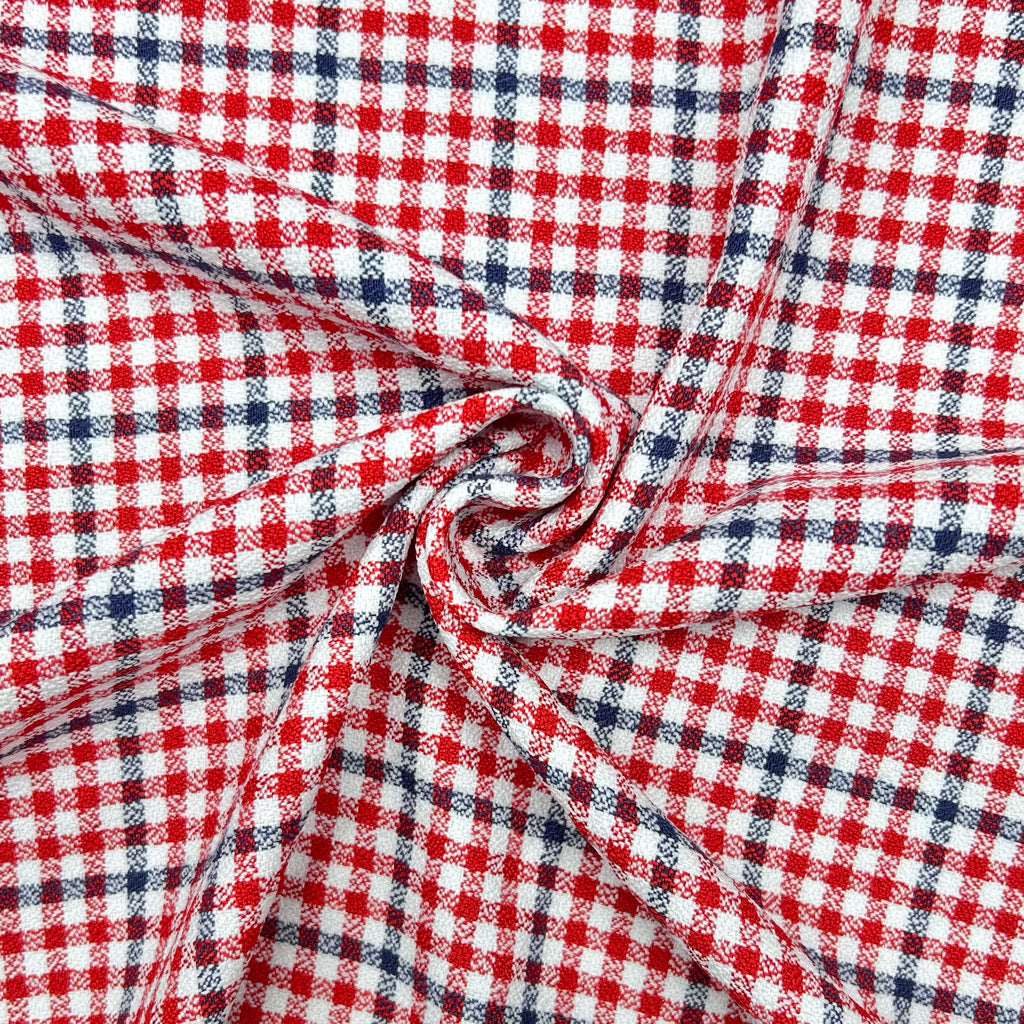 Navy and Red Mini Checkered Suiting Fabric