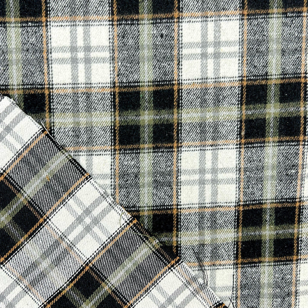 Forest Grey Checkered Brushed Cotton Blend Fabric