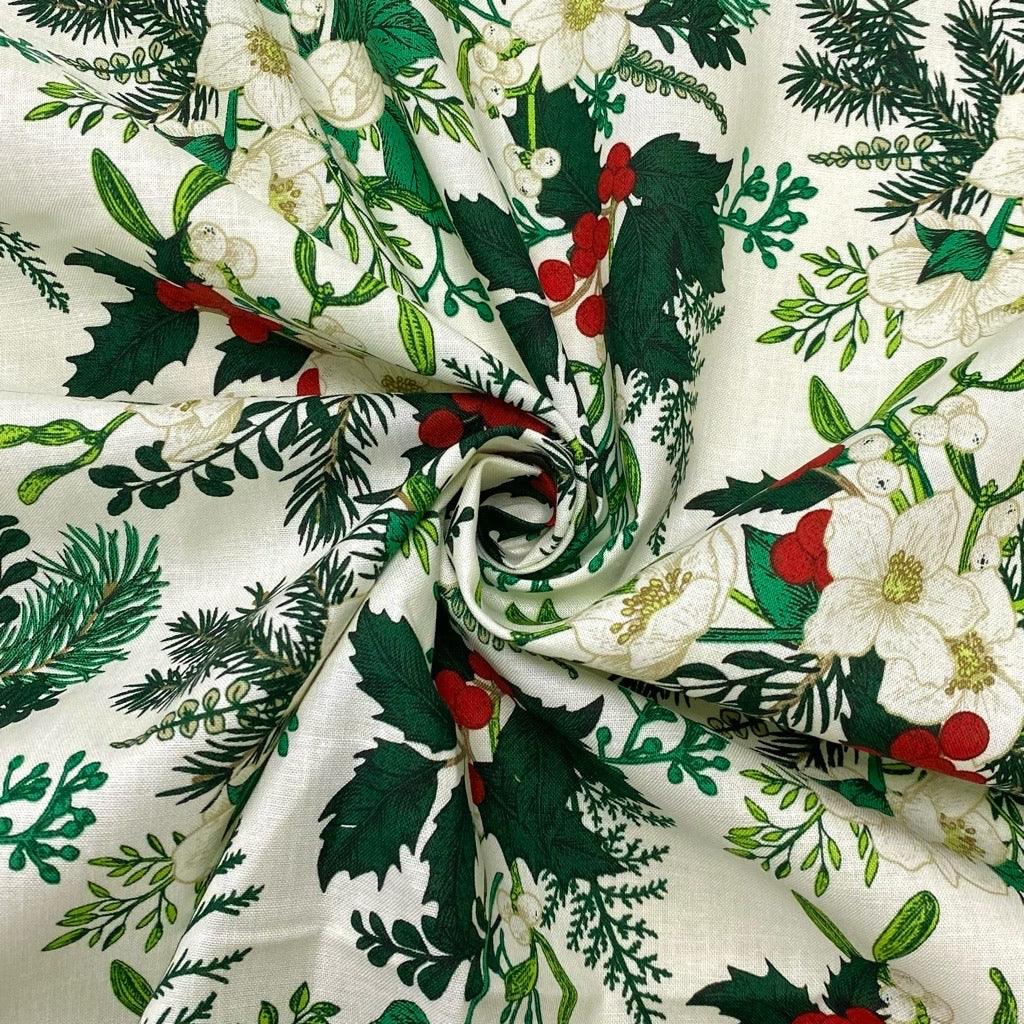 Floral Mistletoe Cotton Fabric - Pound Fabrics