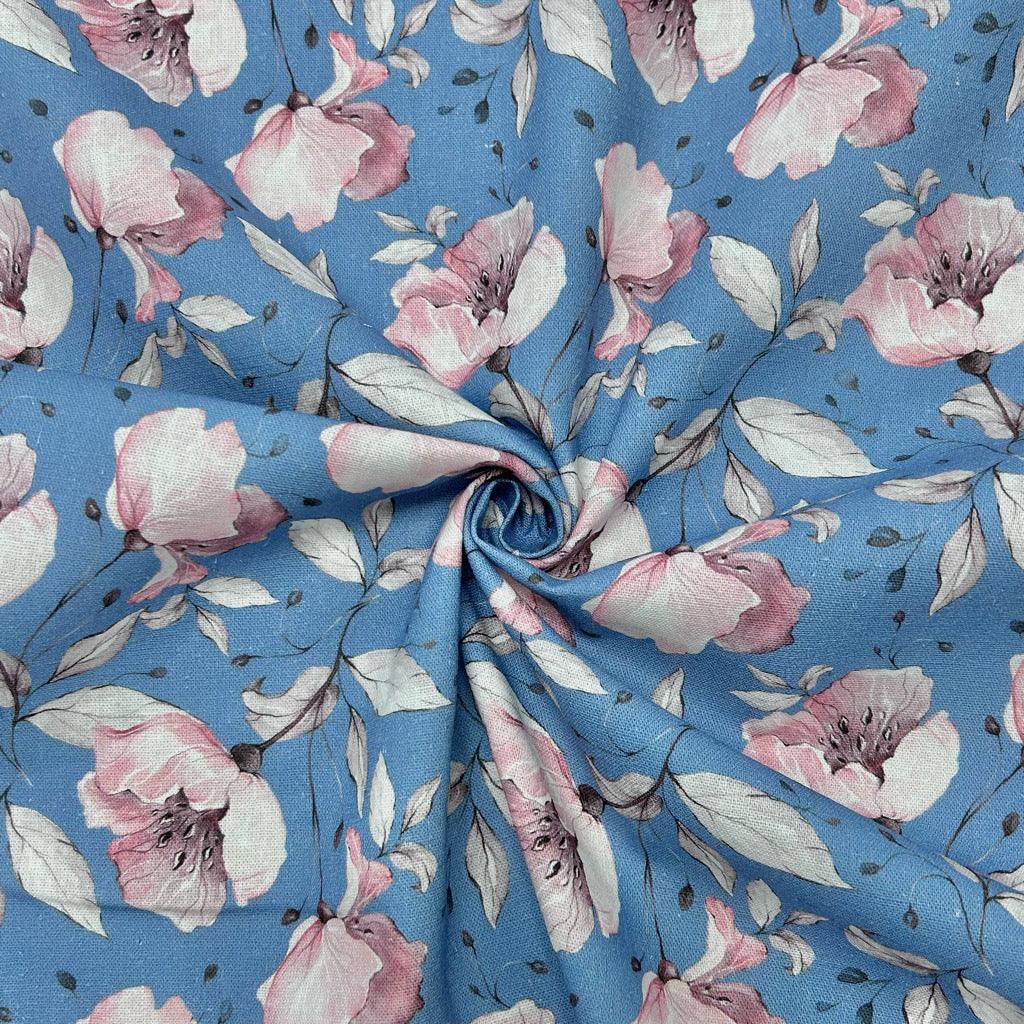 Pink Floral Linen Viscose Fabric - Pound Fabrics