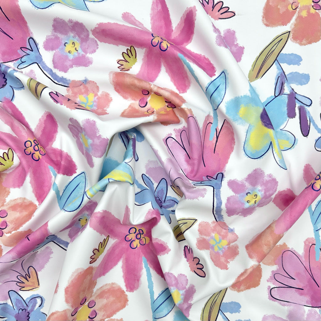 Artistic Flower on White Raincoat Fabric