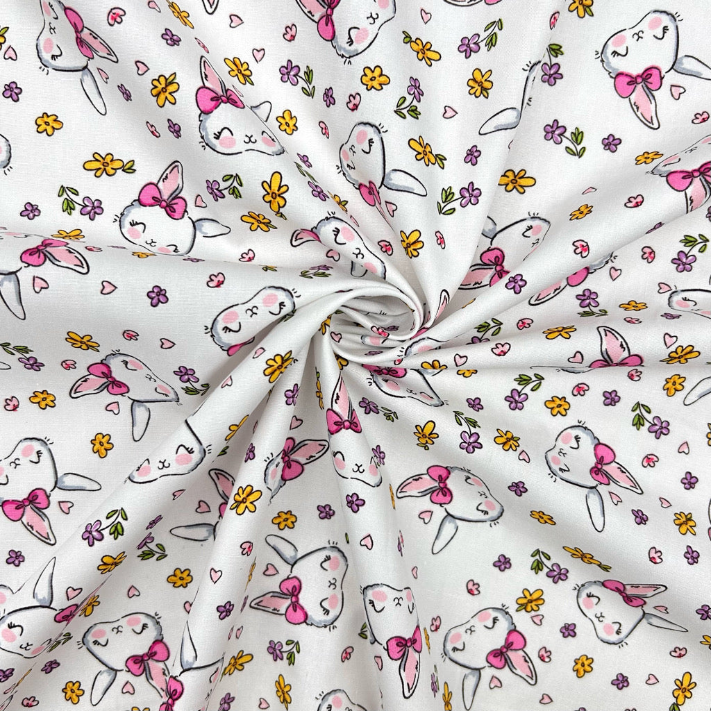 Bunny Blossom Rose & Hubble Cotton Poplin Fabric
