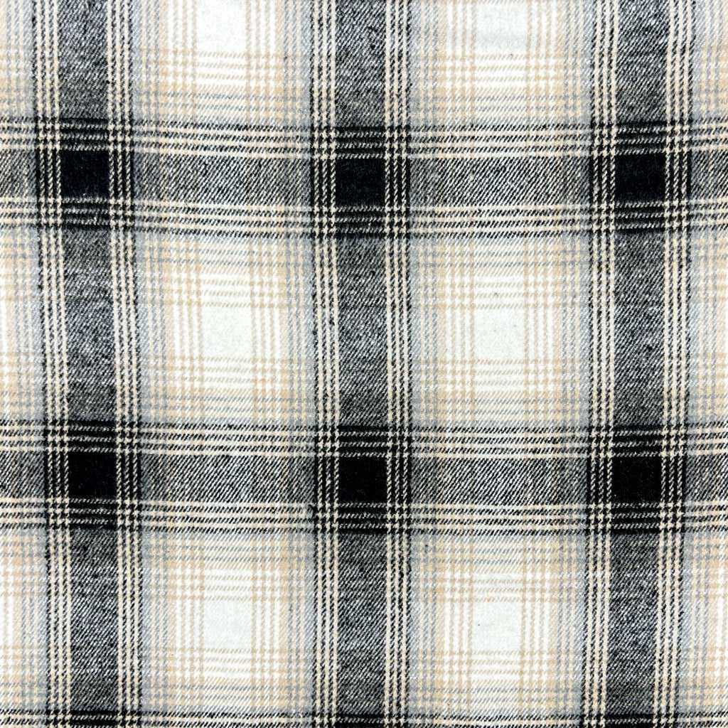 Soft Cream Checkered Brushed Cotton Blend Fabric