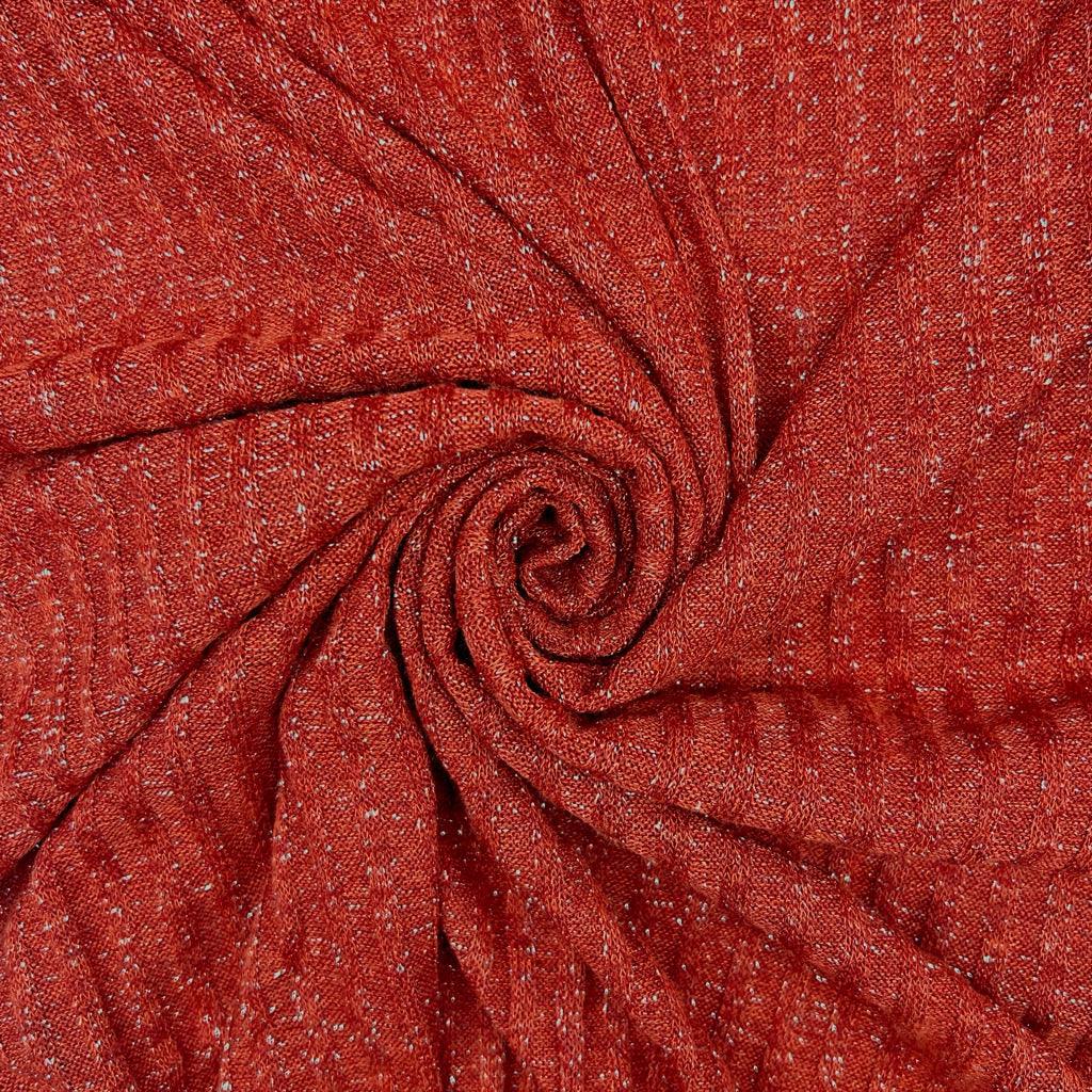 Burnt Orange Lurex Ribbed Jersey - Pound Fabrics