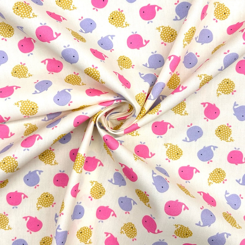 Playful Whales Cotton Poplin Fabric
