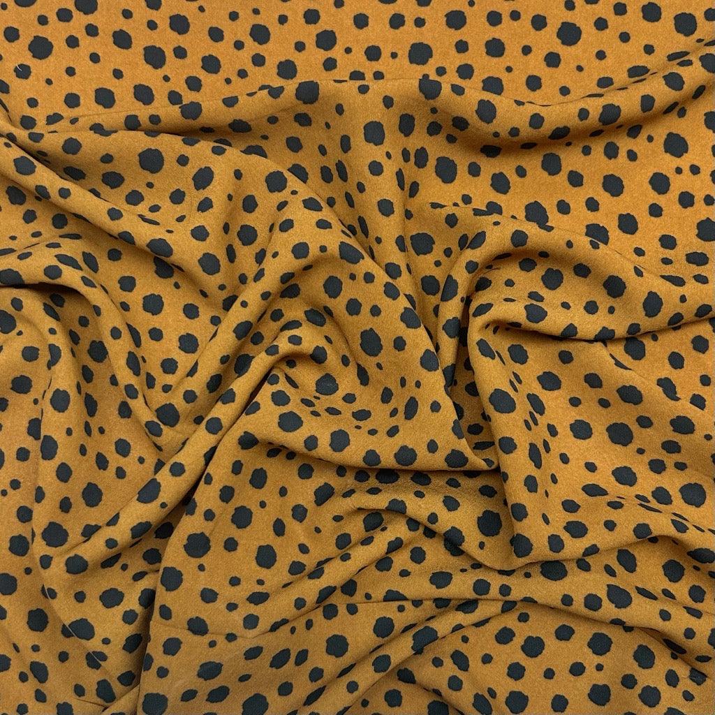 Navy Spots on Brown Crepe Fabric - Pound Fabrics