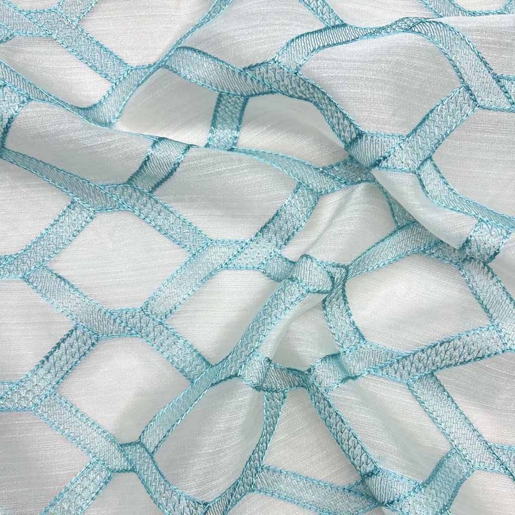 Checkered Embroidery Curtain Voile Fabric