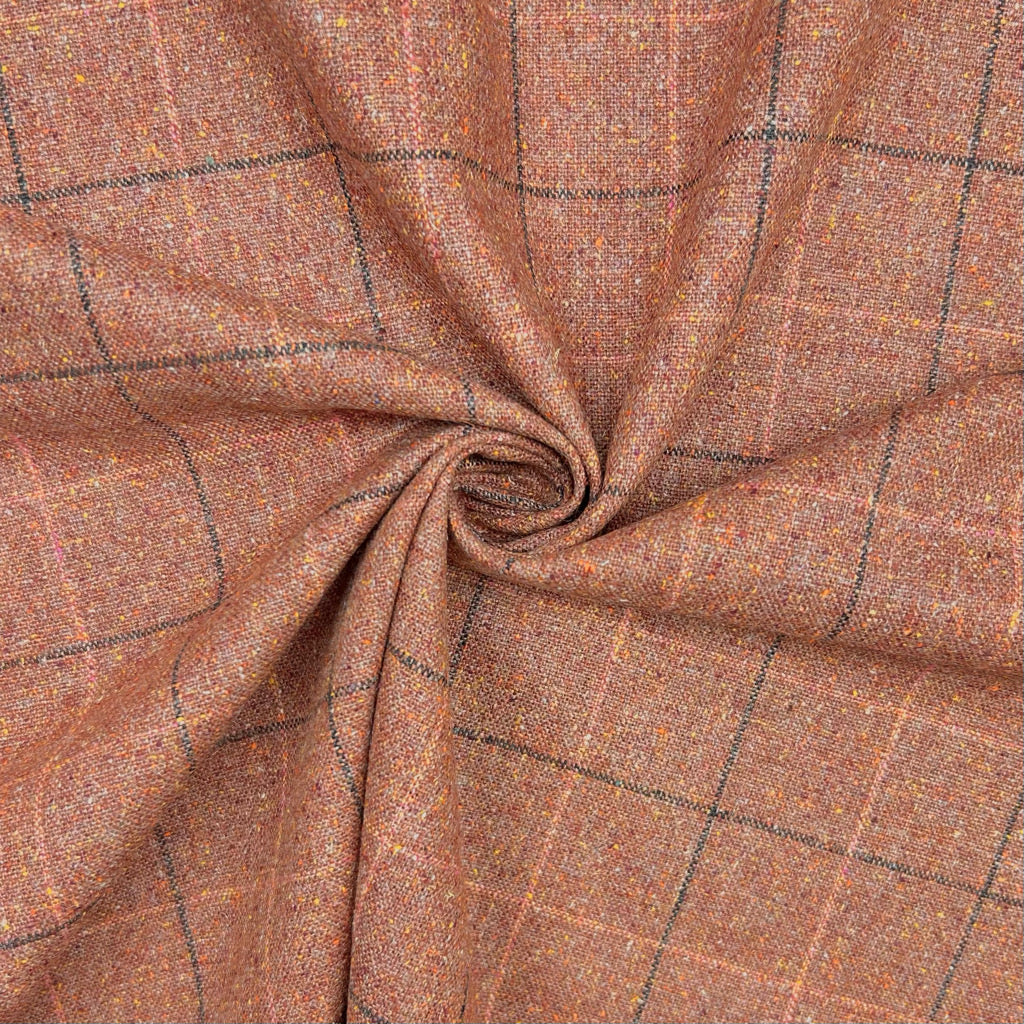 Vintage Check Wool Linen Blend Fabric