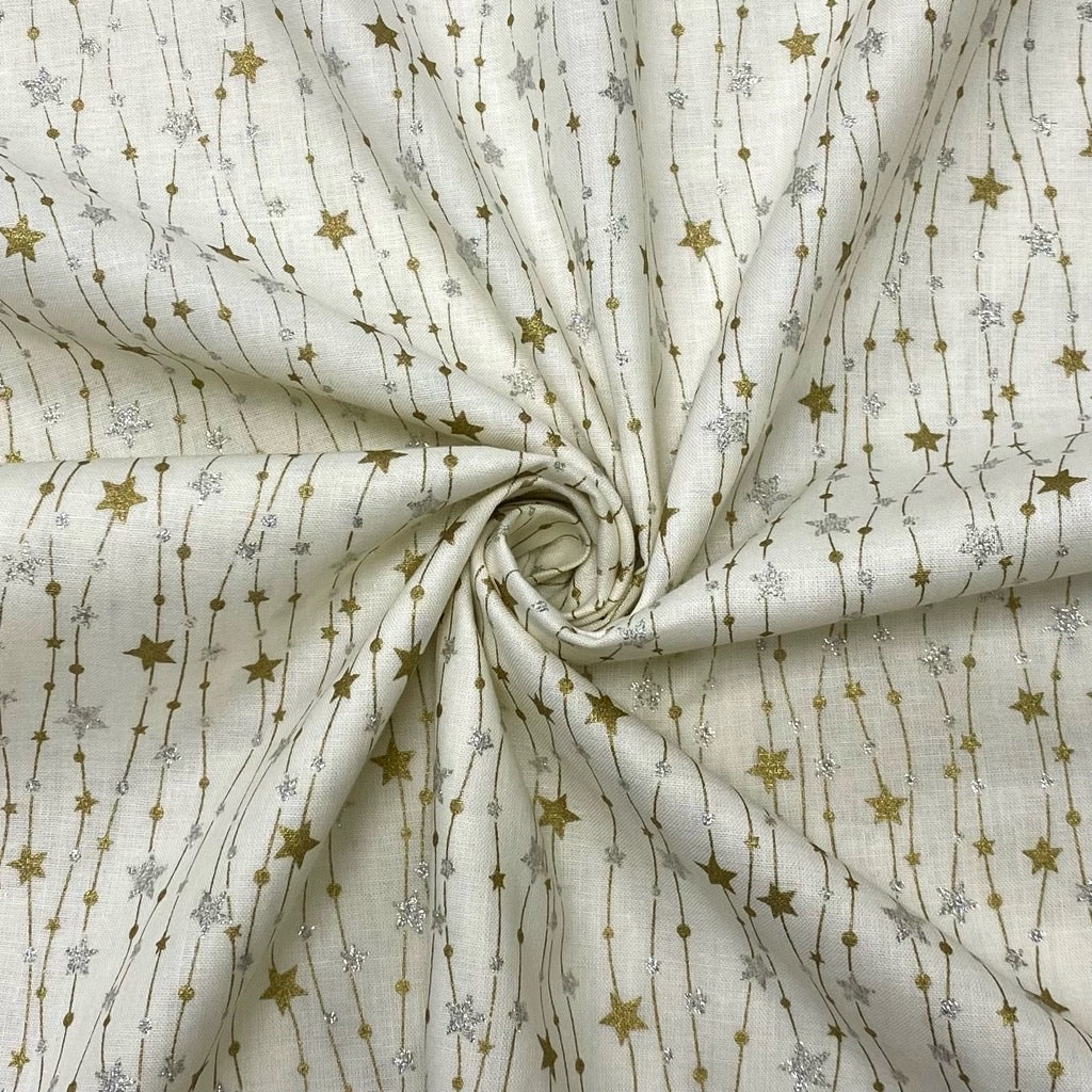 Gold and Silver Stars Cotton Fabric