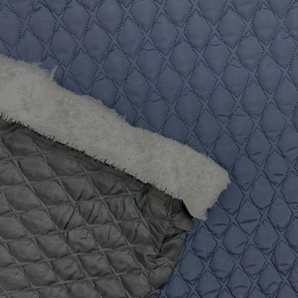 Navy Diamonds Quilted Polyester Fabric
